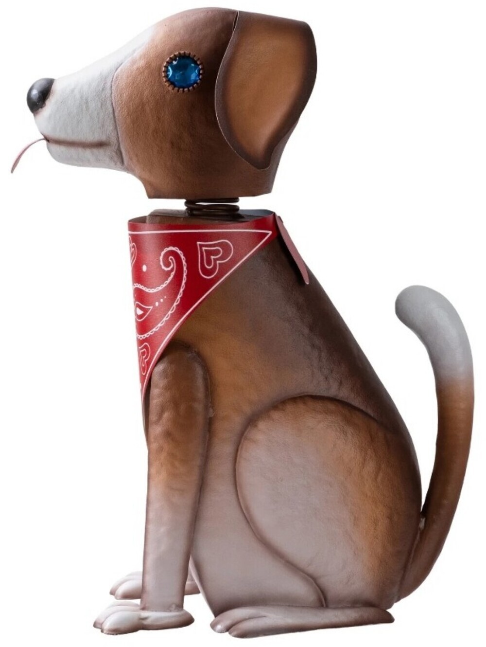 Metal 13" Dog Statue Puppy Outdoor Brown Tan BobbleHead Dog Lover Garden Decor